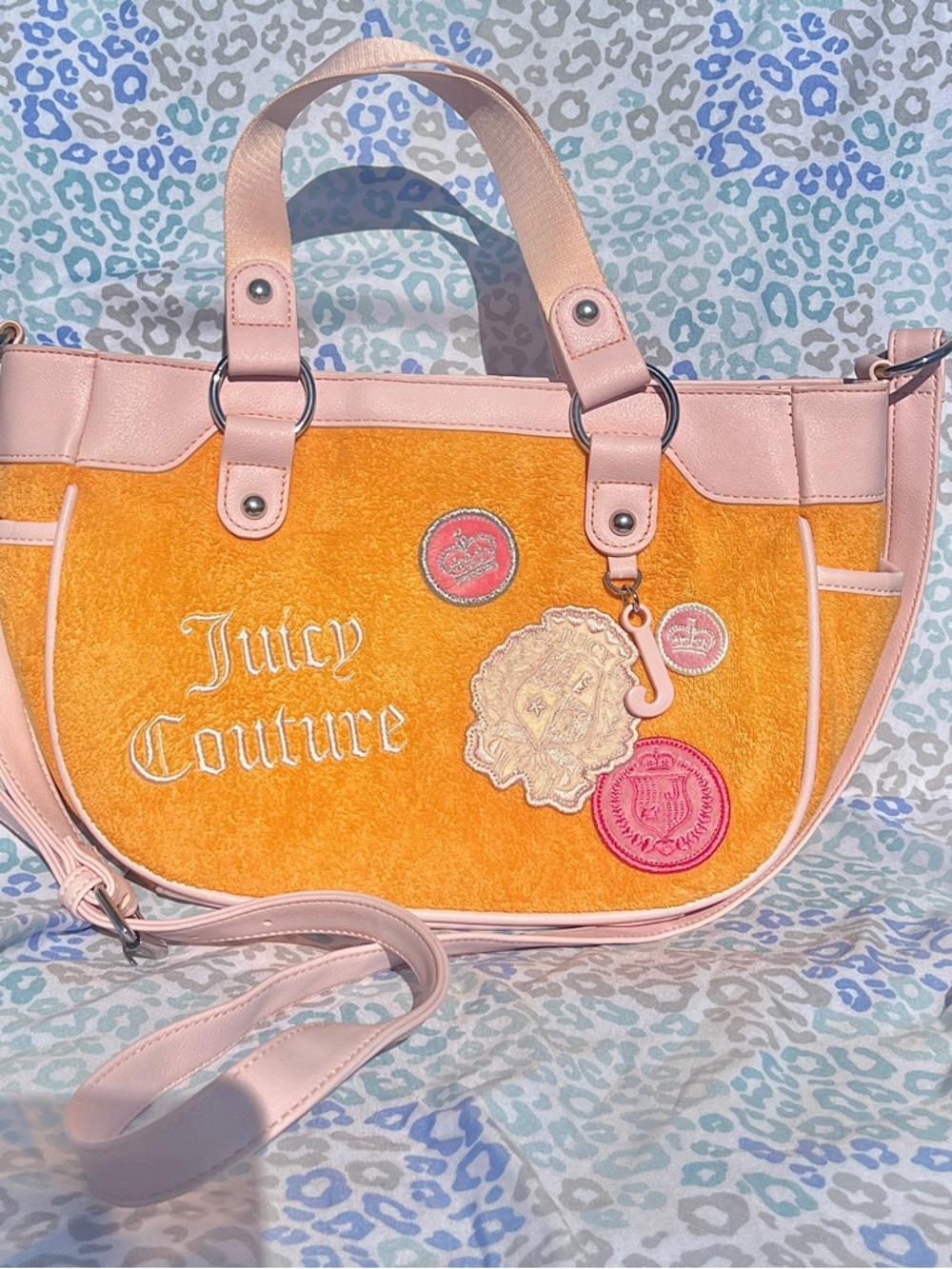 New Pink Orange Juicy Couture Purse Bag Handbag Custom Dyed Mini Tote Terry - Picture 2 of 4